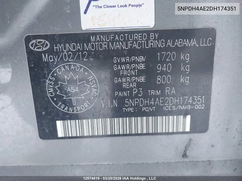 5NPDH4AE2DH174351 2013 Hyundai Elantra Gl