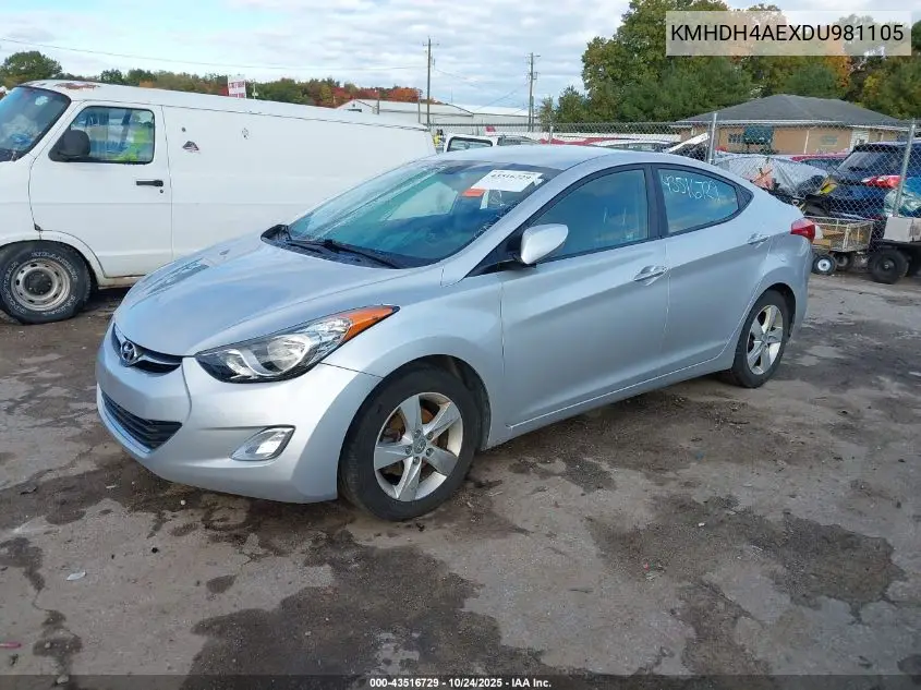 KMHDH4AEXDU981105 2013 Hyundai Elantra Gls