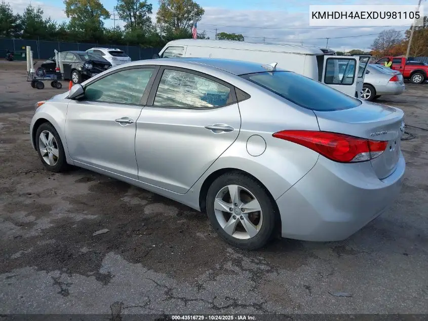 KMHDH4AEXDU981105 2013 Hyundai Elantra Gls
