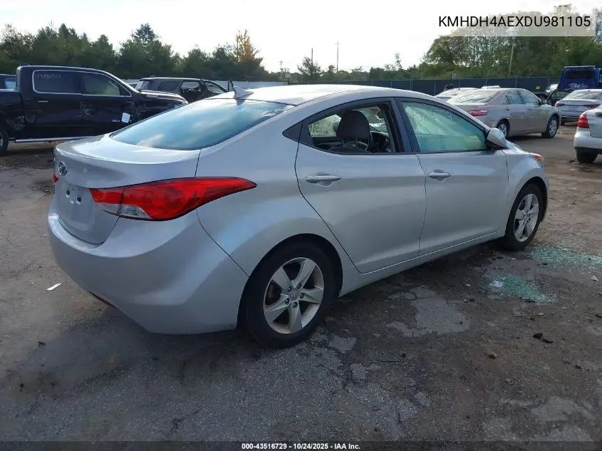 KMHDH4AEXDU981105 2013 Hyundai Elantra Gls