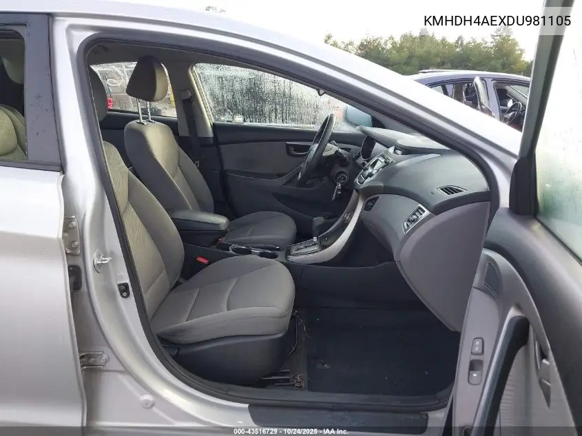 KMHDH4AEXDU981105 2013 Hyundai Elantra Gls
