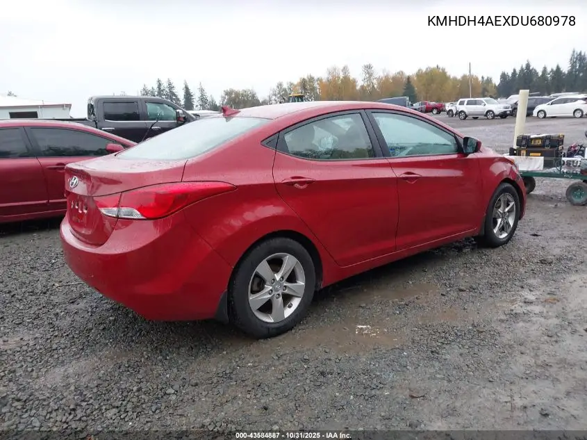 KMHDH4AEXDU680978 2013 Hyundai Elantra Gls