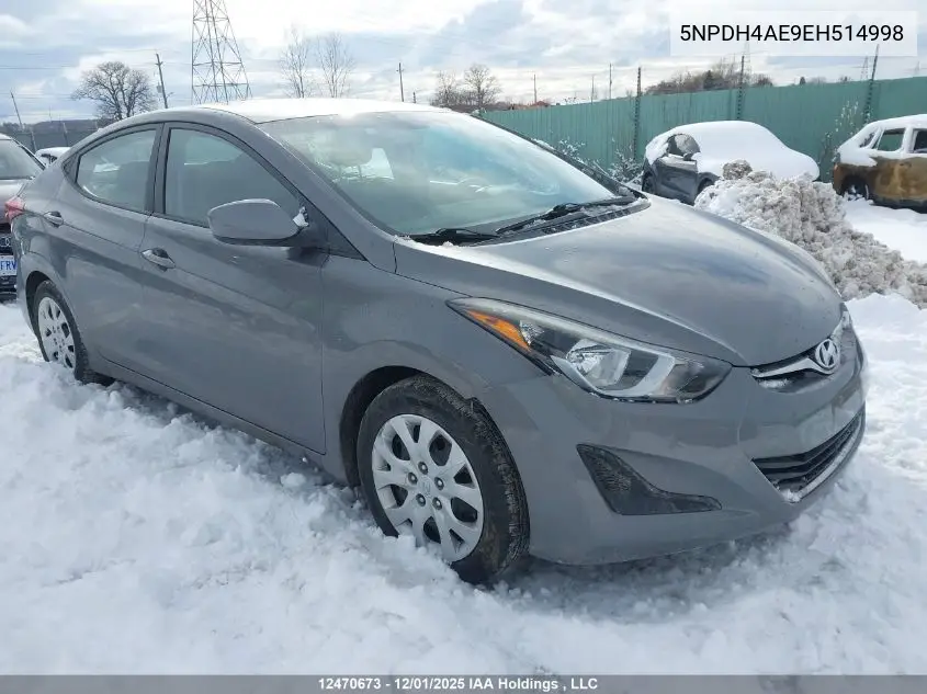 5NPDH4AE9EH514998 2014 Hyundai Elantra Gl