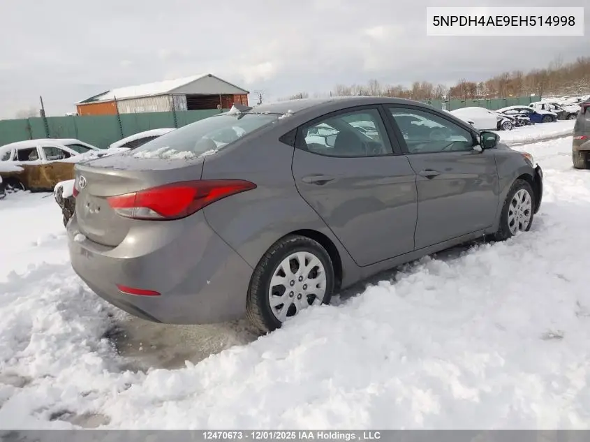 5NPDH4AE9EH514998 2014 Hyundai Elantra Gl