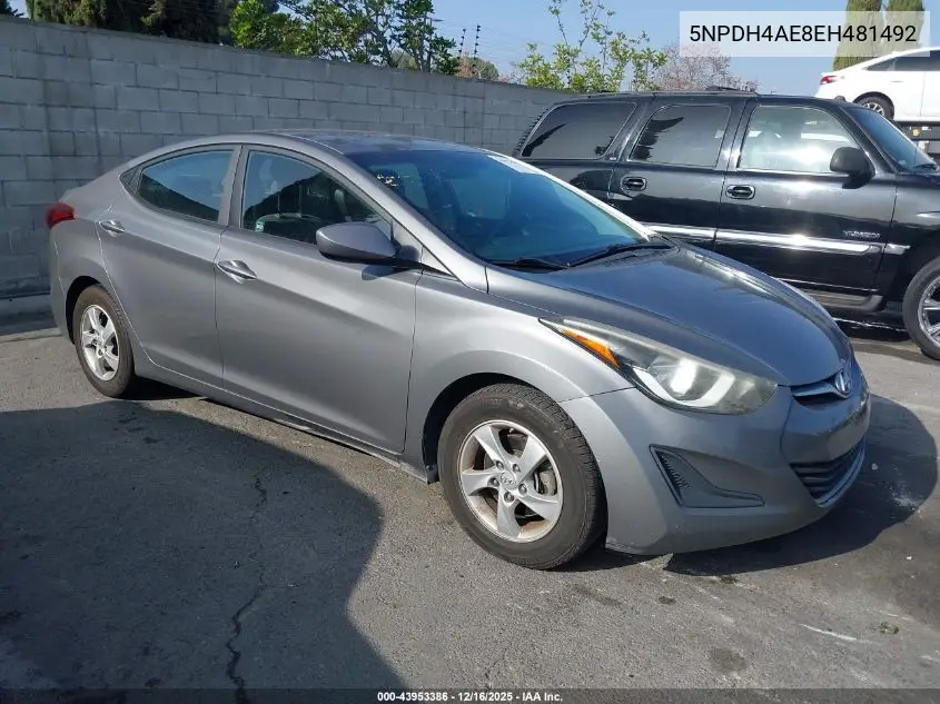5NPDH4AE8EH481492 2014 Hyundai Elantra Se