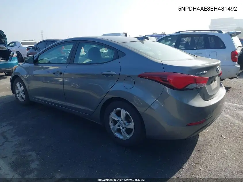 5NPDH4AE8EH481492 2014 Hyundai Elantra Se