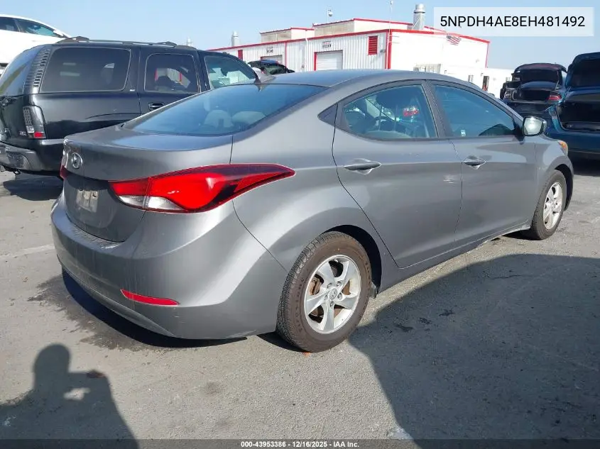 5NPDH4AE8EH481492 2014 Hyundai Elantra Se