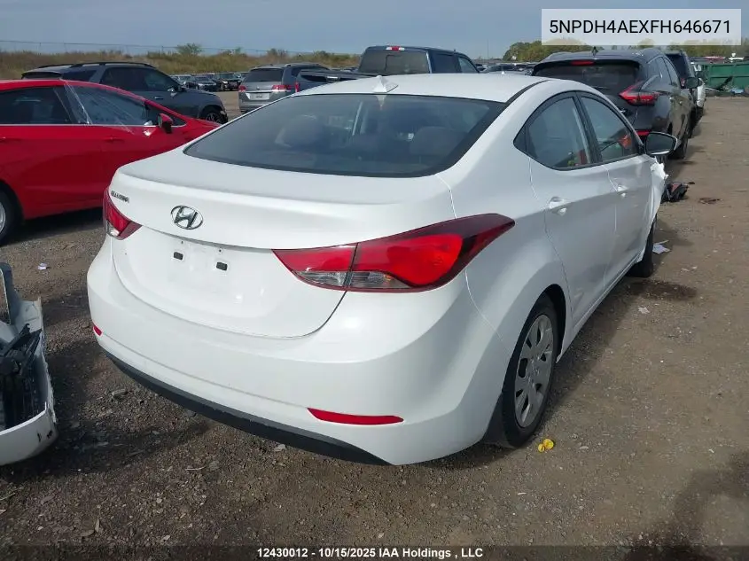 5NPDH4AEXFH646671 2015 Hyundai Elantra Gl
