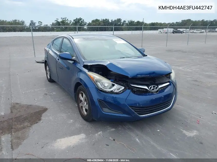KMHDH4AE3FU442747 2015 Hyundai Elantra Se