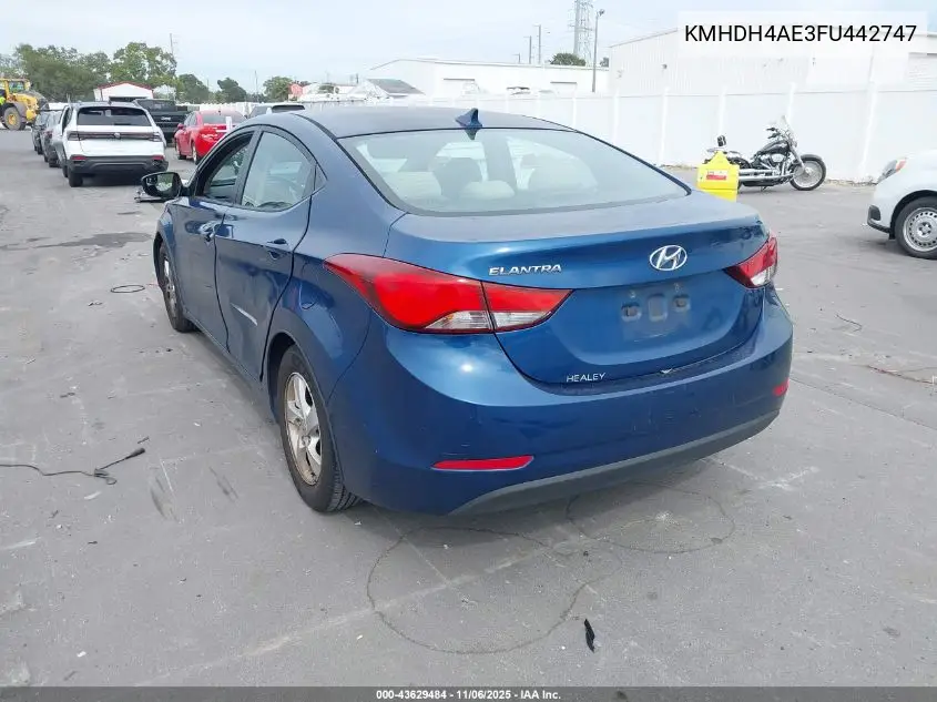 KMHDH4AE3FU442747 2015 Hyundai Elantra Se