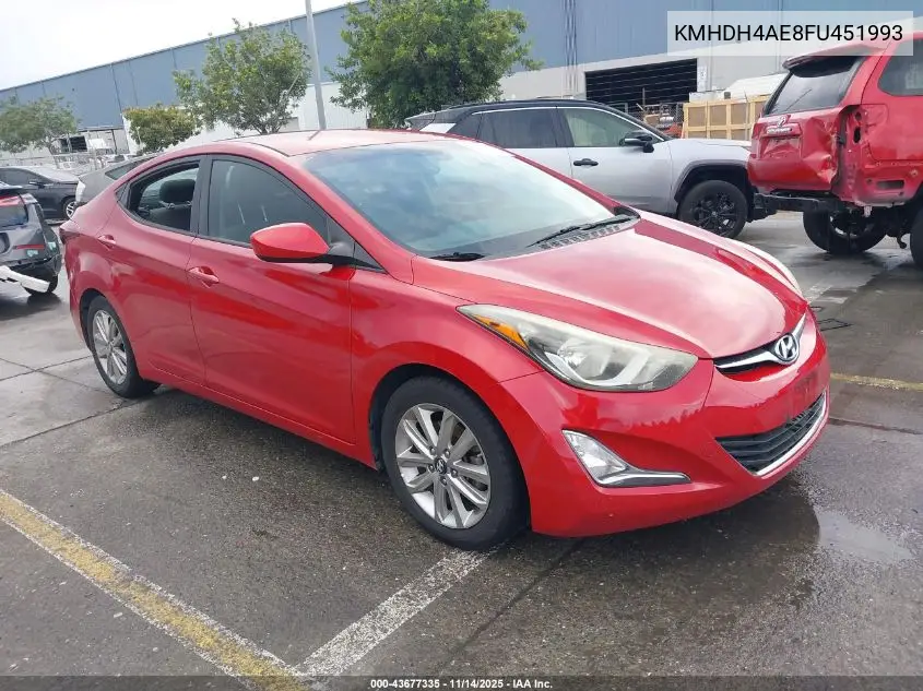 KMHDH4AE8FU451993 2015 Hyundai Elantra Se