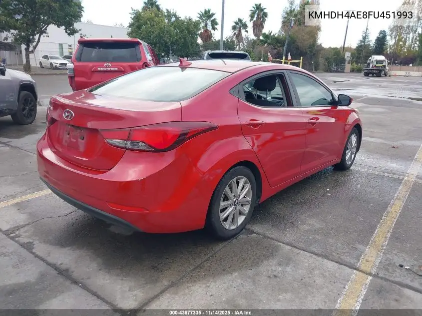 KMHDH4AE8FU451993 2015 Hyundai Elantra Se