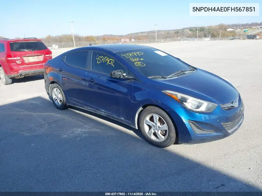 5NPDH4AE0FH567851 2015 Hyundai Elantra Se