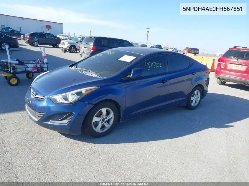 5NPDH4AE0FH567851 2015 Hyundai Elantra Se