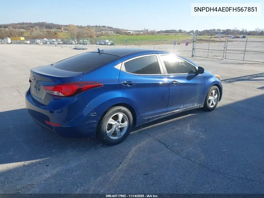 5NPDH4AE0FH567851 2015 Hyundai Elantra Se