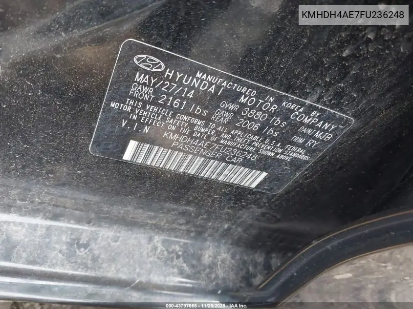 KMHDH4AE7FU236248 2015 Hyundai Elantra Se