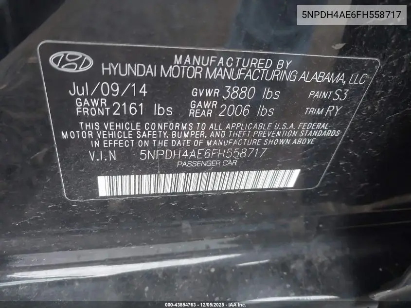 5NPDH4AE6FH558717 2015 Hyundai Elantra Se