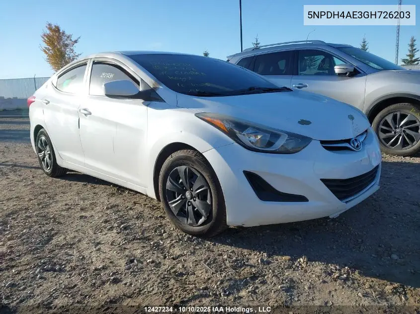 5NPDH4AE3GH726203 2016 Hyundai Elantra L+
