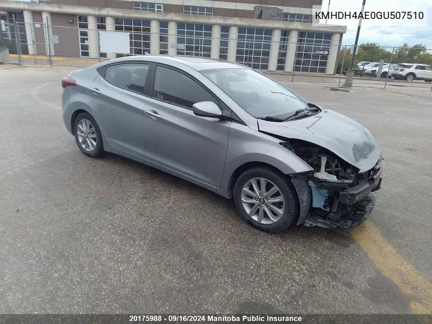 2016 Hyundai Elantra Se VIN: KMHDH4AE0GU507510 Lot: 20175988