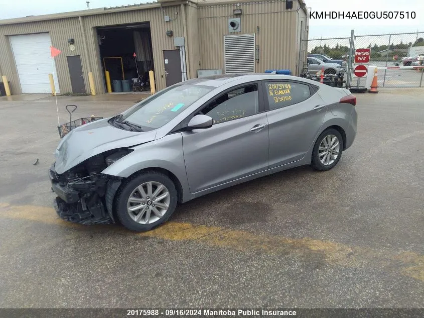 2016 Hyundai Elantra Se VIN: KMHDH4AE0GU507510 Lot: 20175988