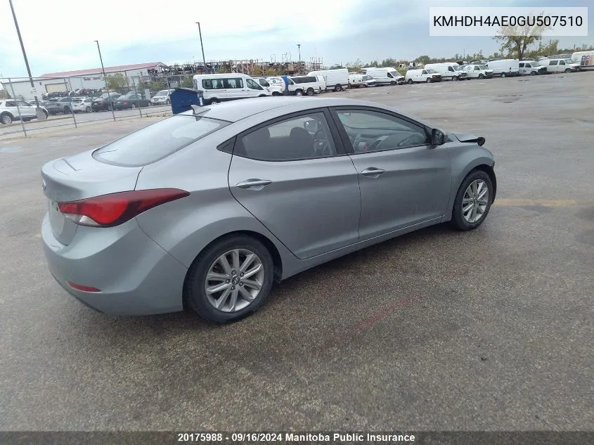 2016 Hyundai Elantra Se VIN: KMHDH4AE0GU507510 Lot: 20175988