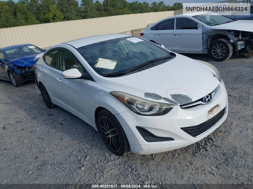 2016 Hyundai Elantra Se VIN: 5NPDH4AE0GH664324 Lot: 40251517