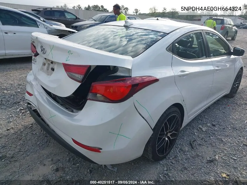 2016 Hyundai Elantra Se VIN: 5NPDH4AE0GH664324 Lot: 40251517