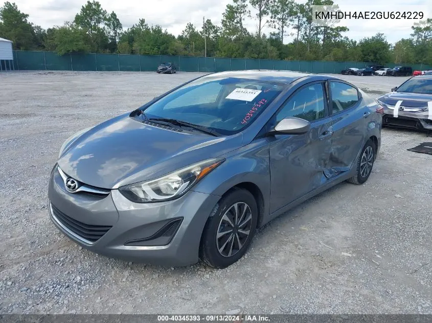 2016 Hyundai Elantra Se VIN: KMHDH4AE2GU624229 Lot: 40345393