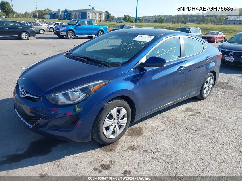 2016 Hyundai Elantra Se VIN: 5NPDH4AE7GH765361 Lot: 40364718