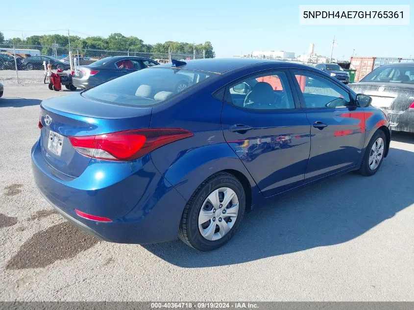 2016 Hyundai Elantra Se VIN: 5NPDH4AE7GH765361 Lot: 40364718