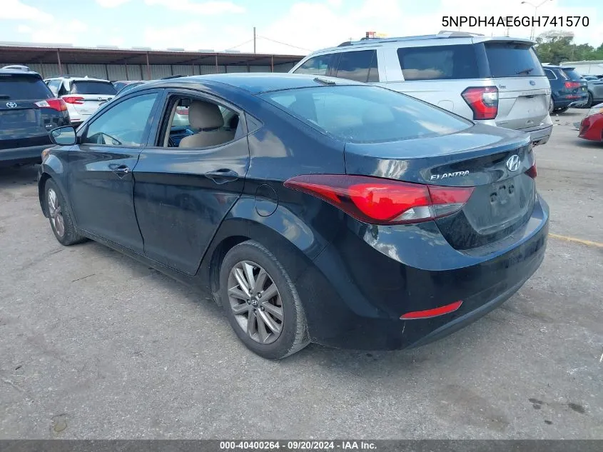 2016 Hyundai Elantra Se VIN: 5NPDH4AE6GH741570 Lot: 40400264