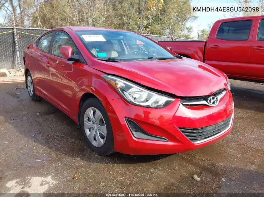 KMHDH4AE8GU542098 2016 Hyundai Elantra Se