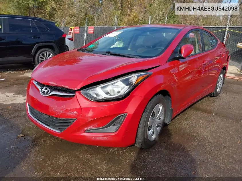 KMHDH4AE8GU542098 2016 Hyundai Elantra Se