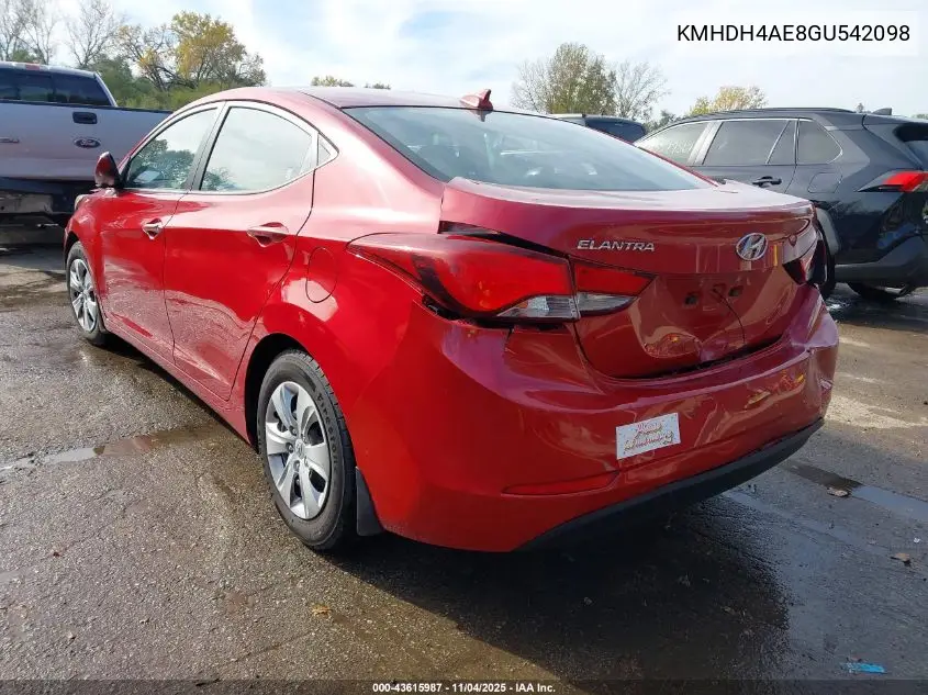 KMHDH4AE8GU542098 2016 Hyundai Elantra Se