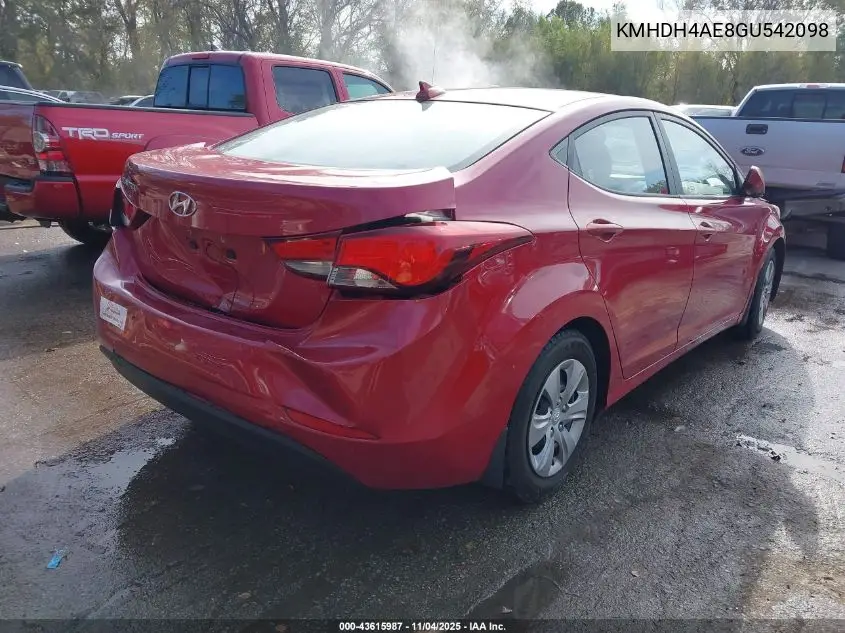 KMHDH4AE8GU542098 2016 Hyundai Elantra Se