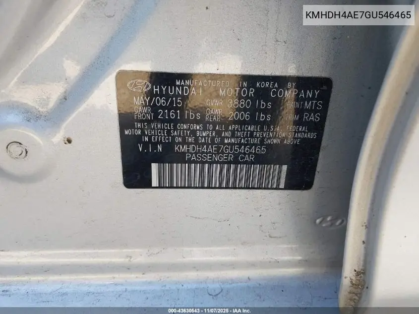 KMHDH4AE7GU546465 2016 Hyundai Elantra Se