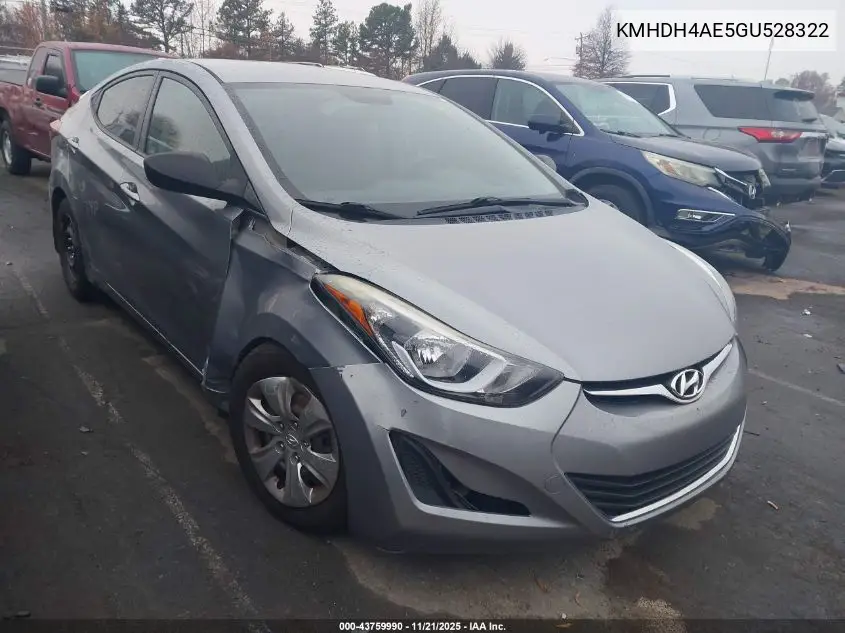 KMHDH4AE5GU528322 2016 Hyundai Elantra Se