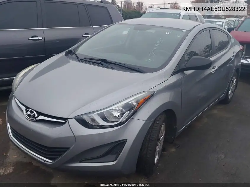 KMHDH4AE5GU528322 2016 Hyundai Elantra Se