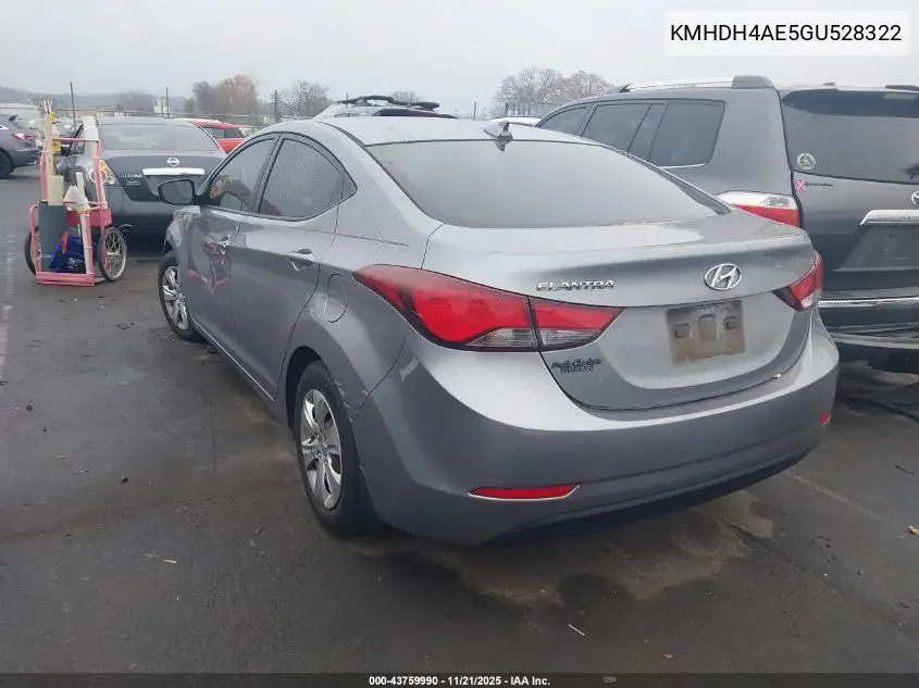 KMHDH4AE5GU528322 2016 Hyundai Elantra Se
