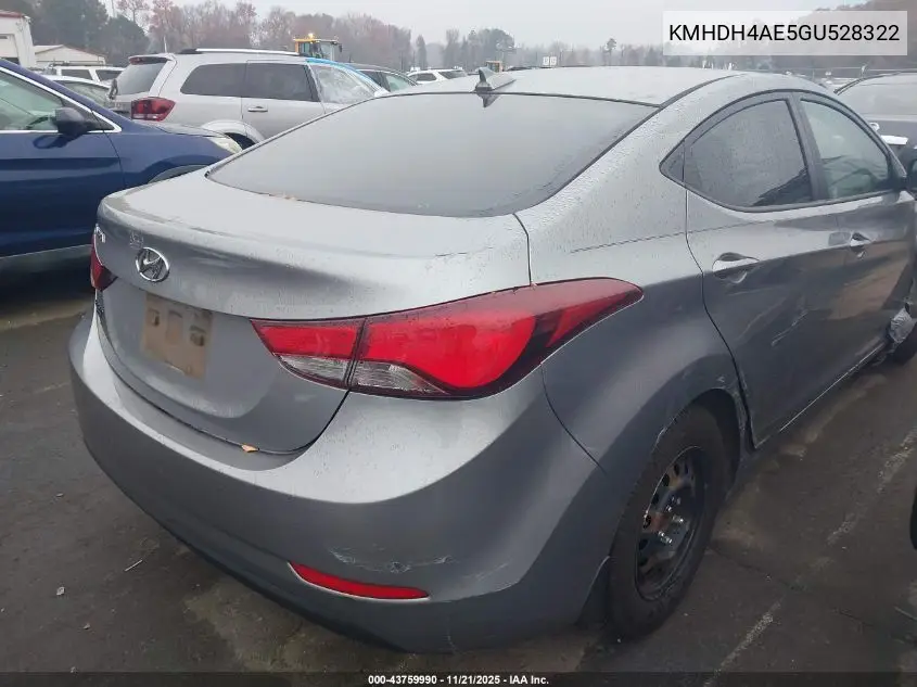 KMHDH4AE5GU528322 2016 Hyundai Elantra Se