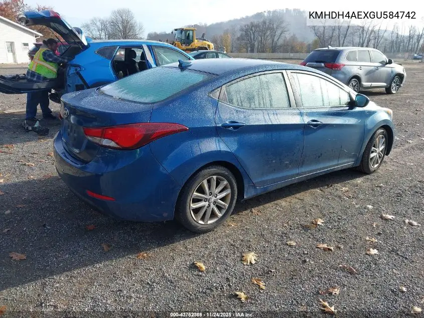 KMHDH4AEXGU584742 2016 Hyundai Elantra Se