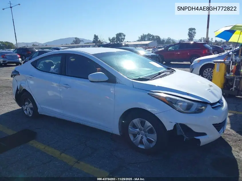 5NPDH4AE8GH772822 2016 Hyundai Elantra Se