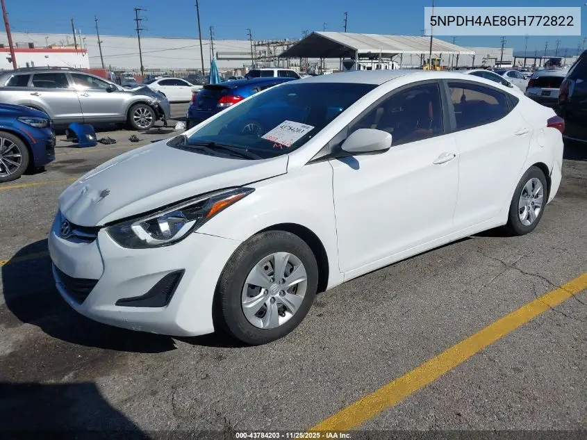 5NPDH4AE8GH772822 2016 Hyundai Elantra Se
