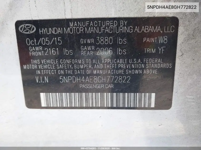 5NPDH4AE8GH772822 2016 Hyundai Elantra Se
