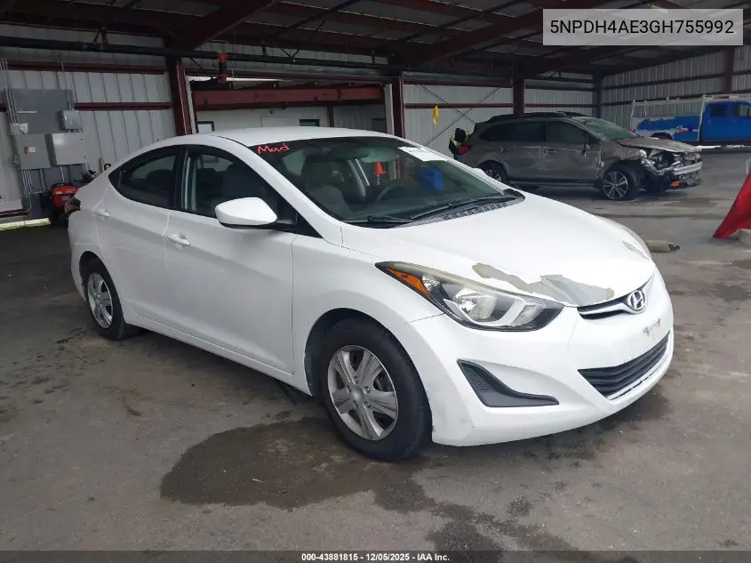 5NPDH4AE3GH755992 2016 Hyundai Elantra Se