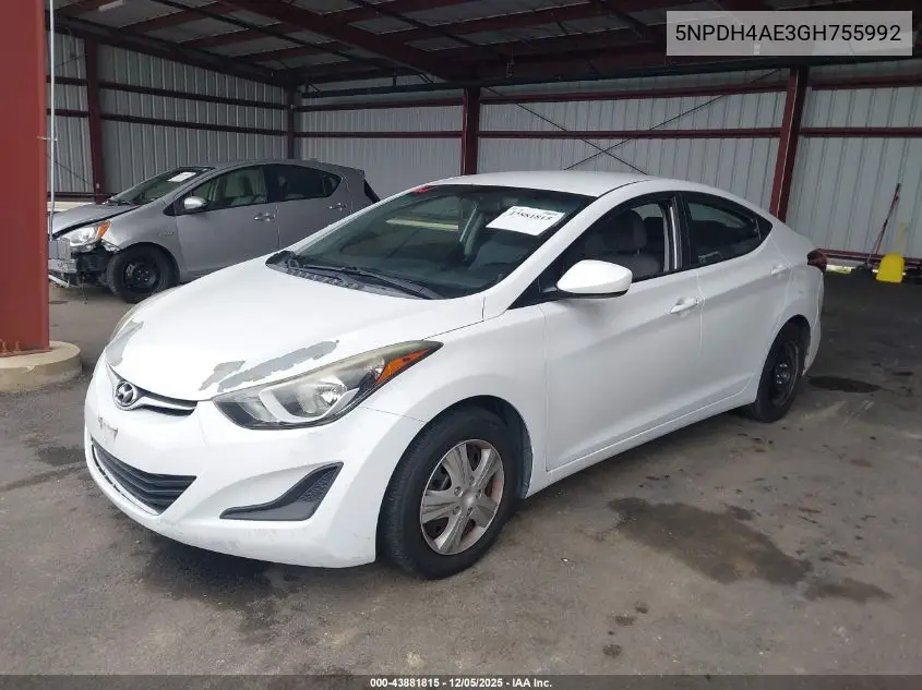 5NPDH4AE3GH755992 2016 Hyundai Elantra Se