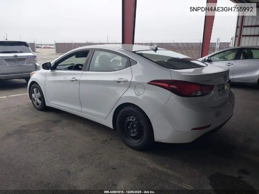 5NPDH4AE3GH755992 2016 Hyundai Elantra Se