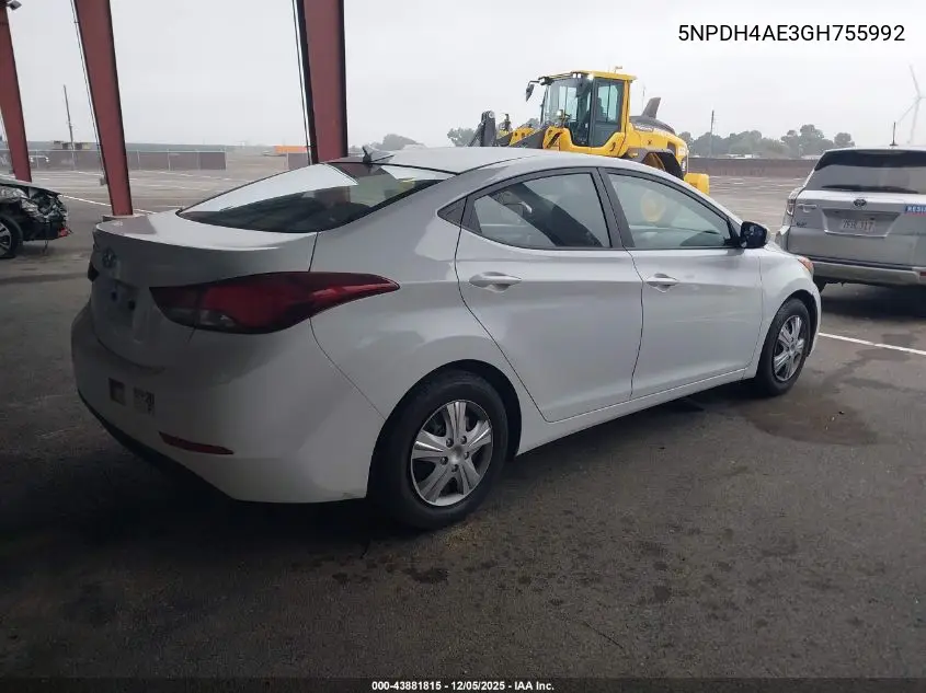 5NPDH4AE3GH755992 2016 Hyundai Elantra Se