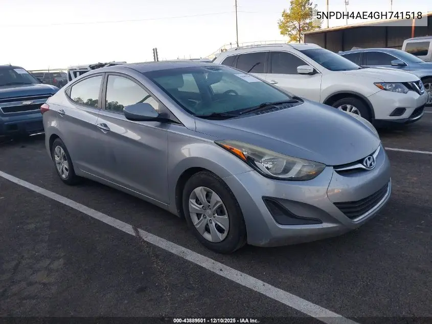 5NPDH4AE4GH741518 2016 Hyundai Elantra Se