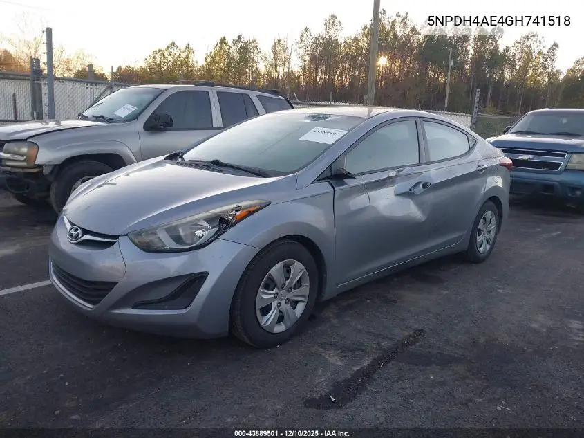 5NPDH4AE4GH741518 2016 Hyundai Elantra Se
